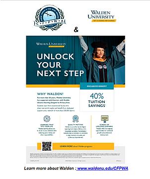 40% tuition saving for CFPWA Members with Walden University